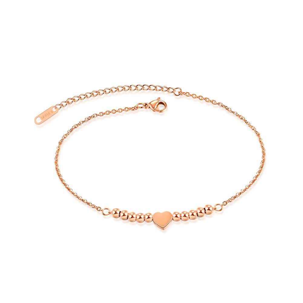 Simple and Romantic Plated Rose Gold Heart Bead Titanium Steel Anklet - Glamorousky