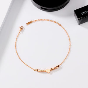 Simple and Romantic Plated Rose Gold Heart Bead Titanium Steel Anklet - Glamorousky