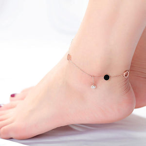 Simple and Fashion Plated Rose Gold Geometric Round Cubic Zirconia Titanium Steel Anklet - Glamorousky