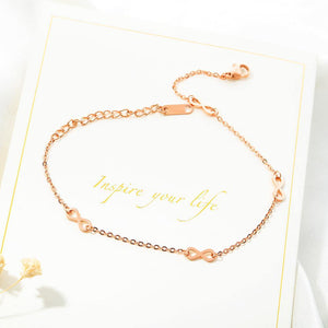 Fashion and Simple Plated Rose Gold Infinite Symbol Titanium Steel Anklet - Glamorousky