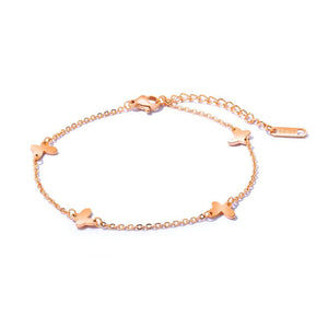 Elegant and Fahsion Plated Rose Gold Butterfly Titanium Steel Anklet - Glamorousky