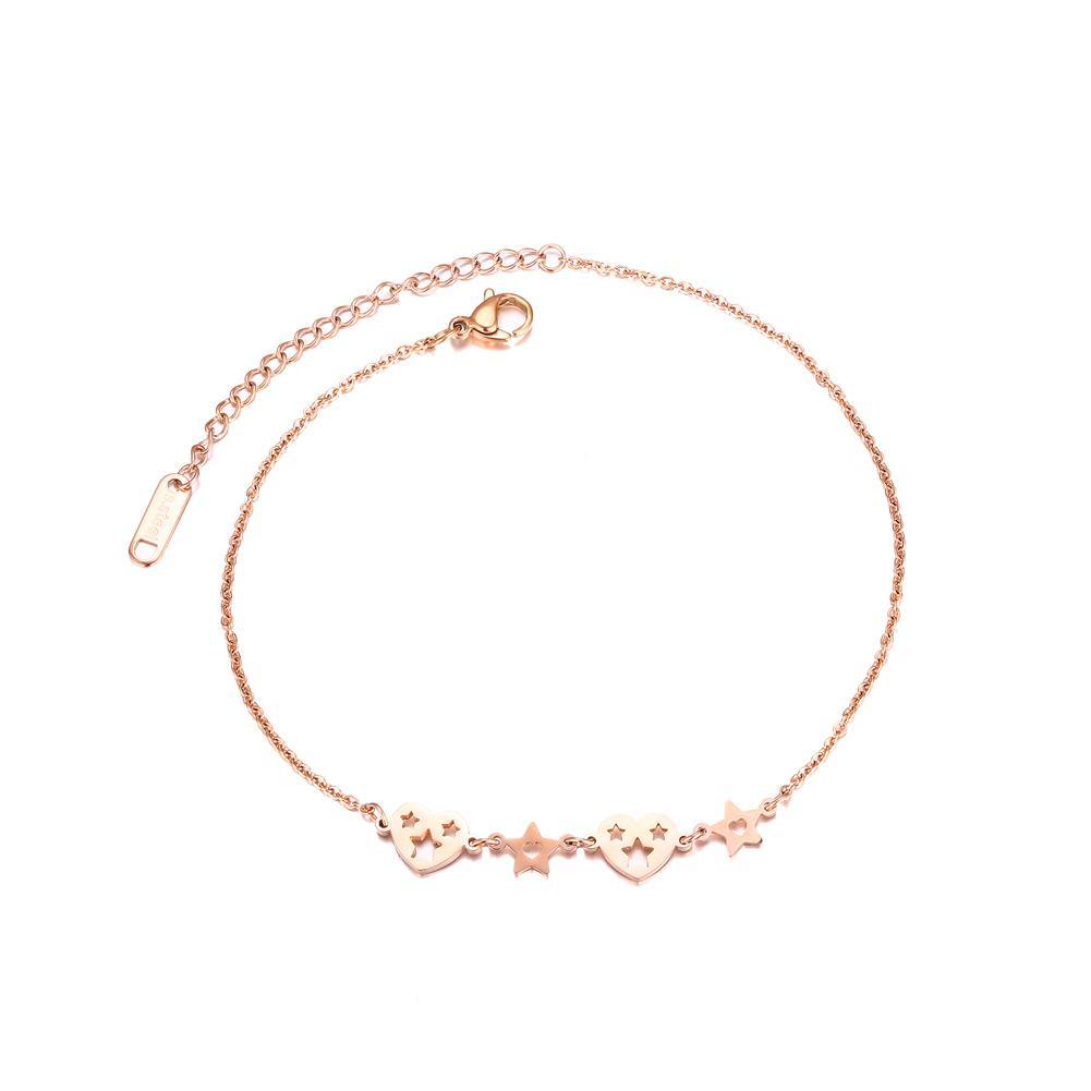 Simple and Fashion Plated Rose Gold Heart-shaped Stars Titanium Steel Anklet - Glamorousky