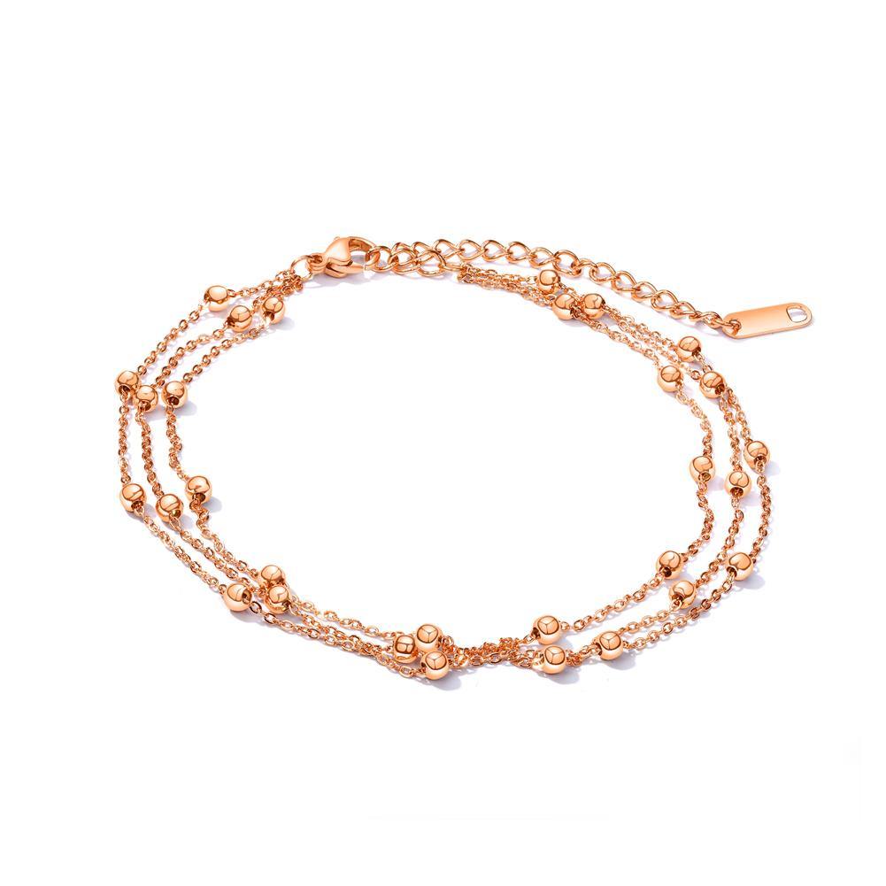 Simple and Fashion Plated Rose Gold Geometric Round Beads Multilayer Titanium Steel Anklet - Glamorousky