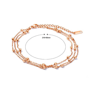 Simple and Fashion Plated Rose Gold Geometric Round Beads Multilayer Titanium Steel Anklet - Glamorousky