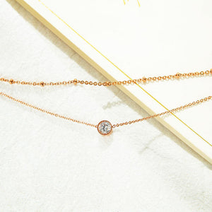 Simple Temperament Plated Rose Gold Geometric Cubic Zircon Titanium Steel Double-layer Anklet - Glamorousky