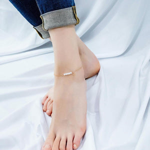 Simple and Elegant Plated Rose Gold Star Pearl Titanium Steel Anklet - Glamorousky