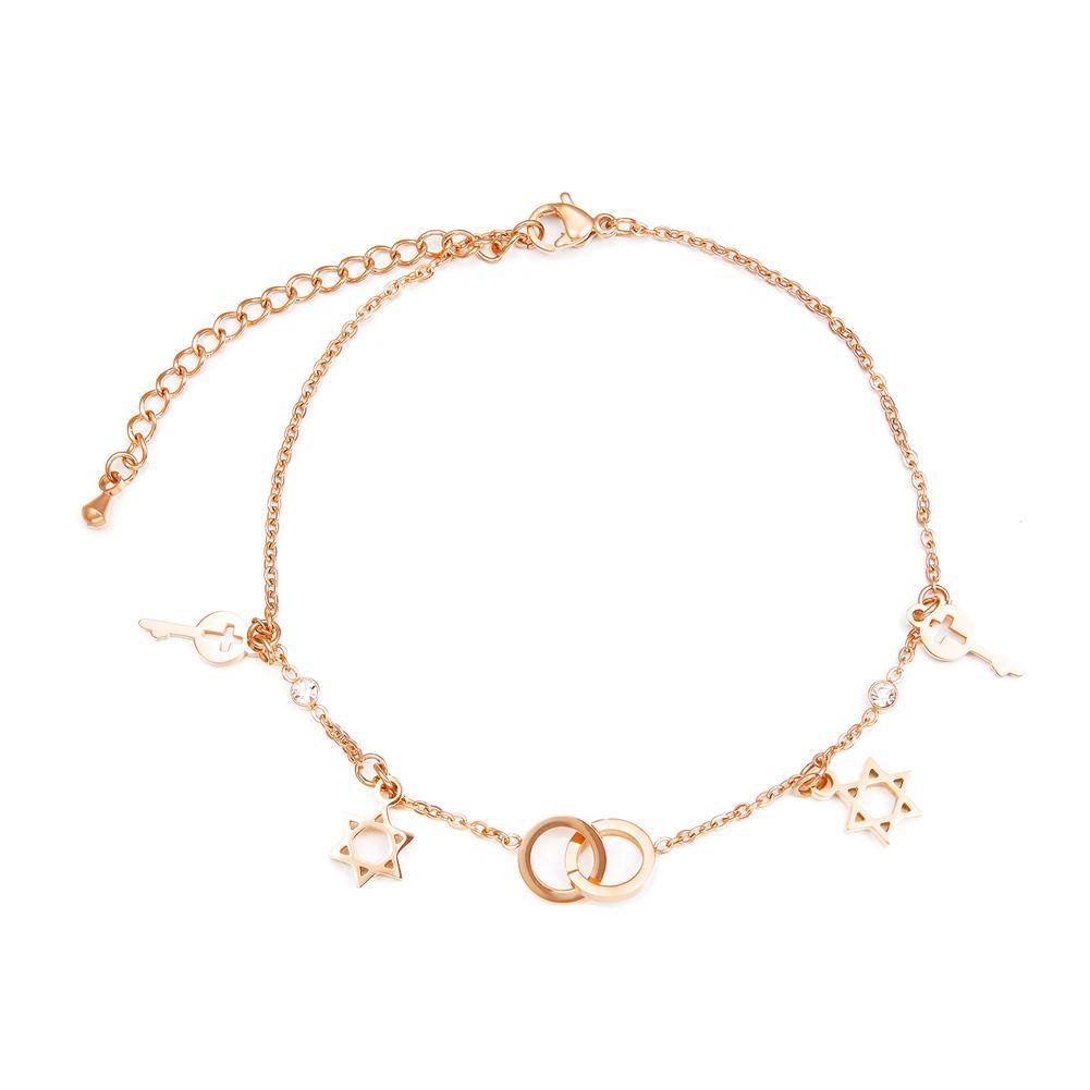 Simple and Creative Plated Rose Gold Star Key Round Titanium Steel Anklet - Glamorousky