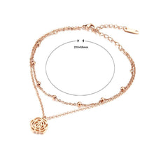 Load image into Gallery viewer, Elegant and Fashion Plated Rose Gold Camellia Round Beads Titanium Steel Double-layer Anklet - Glamorousky