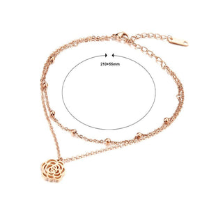Elegant and Fashion Plated Rose Gold Camellia Round Beads Titanium Steel Double-layer Anklet - Glamorousky