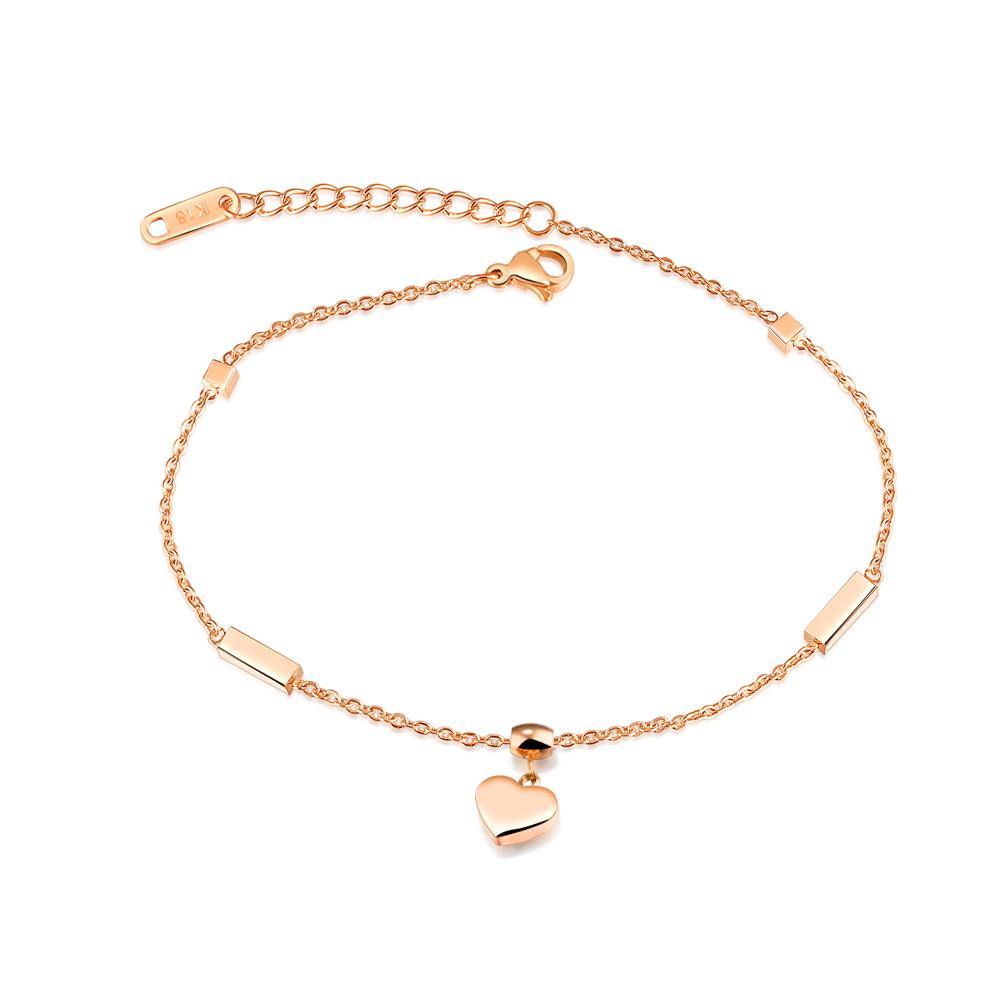 Simple and Romantic Plated Rose Gold Heart-shaped Titanium Steel Anklet - Glamorousky