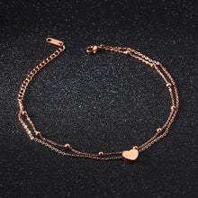 Load image into Gallery viewer, Simple and Sweet Plated Rose Gold Heart-shaped Titanium Steel Double-layer Anklet - Glamorousky