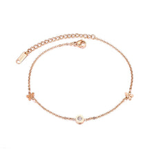 Load image into Gallery viewer, Simple Personality Plated Rose Gold Geometric Round Flower Titanium Steel Anklet with Cubic Zirconia - Glamorousky