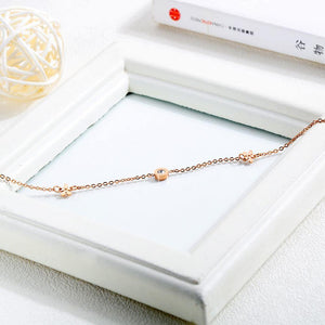 Simple Personality Plated Rose Gold Geometric Round Flower Titanium Steel Anklet with Cubic Zirconia - Glamorousky