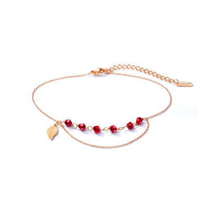 Fashion and Elegant Plated Rose Gold Titanium Steel Anklet with Red Cubic Zirconia - Glamorousky