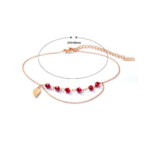 Fashion and Elegant Plated Rose Gold Titanium Steel Anklet with Red Cubic Zirconia - Glamorousky