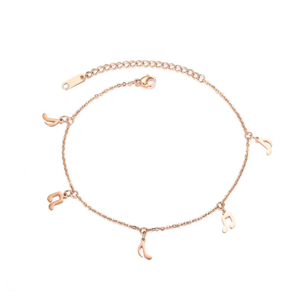 Simple Personality Plated Rose Gold Music Notes Titanium Steel Anklet - Glamorousky