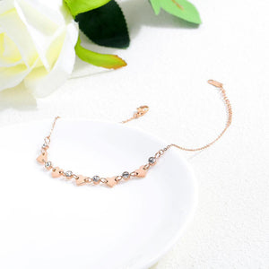 Simple and Romantic Plated Rose Gold Heart-shaped Cubic Zirconia Titanium Anklet - Glamorousky