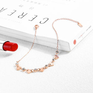 Simple and Romantic Plated Rose Gold Heart-shaped Cubic Zirconia Titanium Anklet - Glamorousky