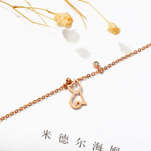 Simple and Cute Plated Rose Gold Cat Titanium Steel Anklet with Cubic Zirconia - Glamorousky