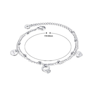 Simple and Romantic Round Heart-shaped Titanium Steel Anklet with Cubic Zircon - Glamorousky