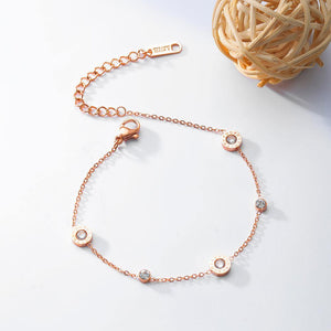 Simple and Fashion Plated Rose Gold Roman Numerals Geometric Round Cubic Zirconia Titanium Steel Anklet - Glamorousky