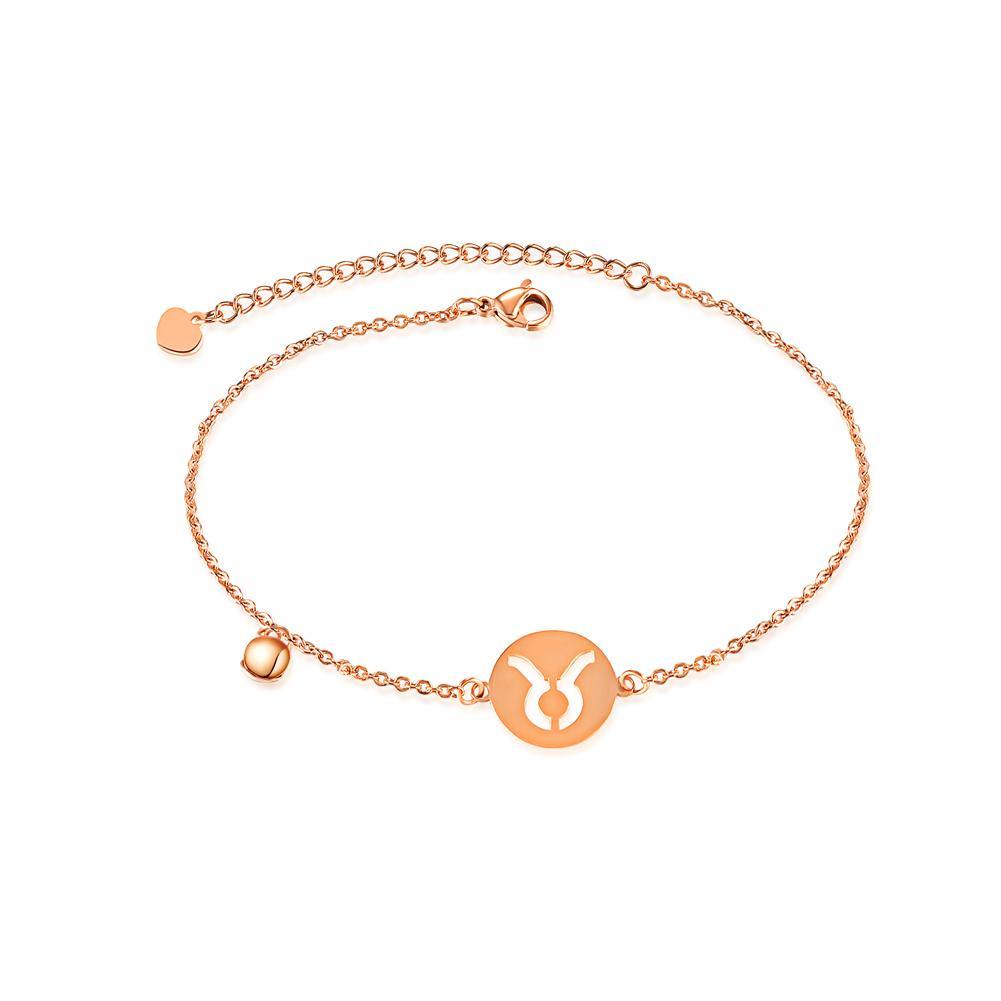 Simple and Fashion Plated Rose Gold Taurus Round Titanium Steel Anklet - Glamorousky
