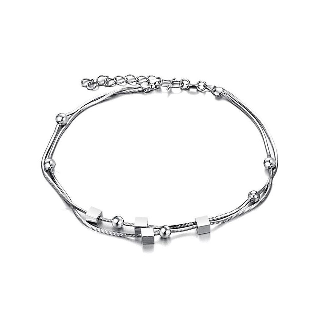Fashion Simple Geometric Square Round Bead Double Anklet - Glamorousky
