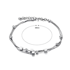 Fashion Simple Geometric Square Round Bead Double Anklet - Glamorousky