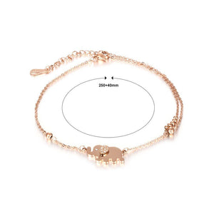Fashion and Cute Plated Rose Gold Elephant Titanium Steel Double Anklet - Glamorousky
