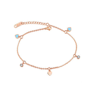 Simple and Sweet Plated Rose Gold Heart-shaped Cubic Zirconia Titanium Anklet - Glamorousky