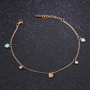 Simple and Sweet Plated Rose Gold Heart-shaped Cubic Zirconia Titanium Anklet - Glamorousky