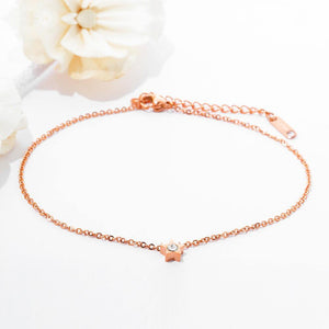 Simple and Exquisite Plated Rose Gold Cubic Zirconia Titanium Steel Anklet - Glamorousky