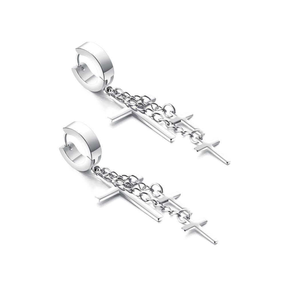 Fashion Classic Cross Tassel Titanium Steel Earrings - Glamorousky
