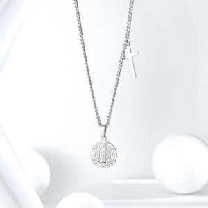 Fashion Classic Virgin Cross Geometric Round Pendant with Titanium Steel Necklace - Glamorousky