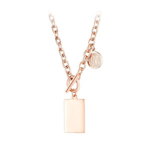 Simple and Fashion Plated Rose Gold Geometric Square Pendant with Titanium Steel Necklace - Glamorousky
