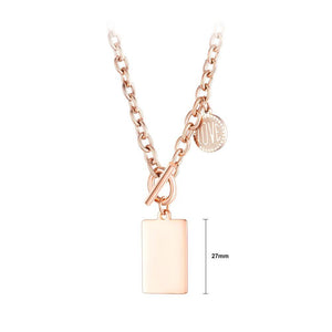 Simple and Fashion Plated Rose Gold Geometric Square Pendant with Titanium Steel Necklace - Glamorousky