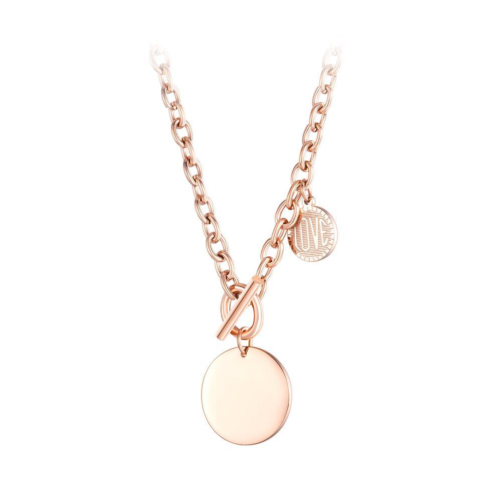 Simple and Fashion Plated Rose Gold Geometric Round Pendant with Titanium Steel Necklace - Glamorousky