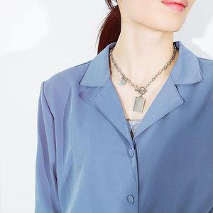 Fashion Simple Geometric Square Pendant with Titanium Steel Necklace - Glamorousky