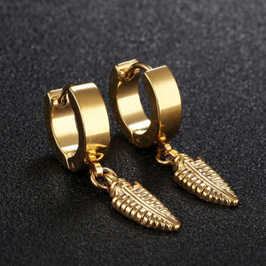 Fashion Personalized Plated Gold Leaf Titanium Steel Stud Earrings - Glamorousky