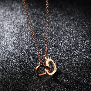 Simple Romantic Plated Rose Gold Hollow Double Heart Titanium Steel Necklace - Glamorousky