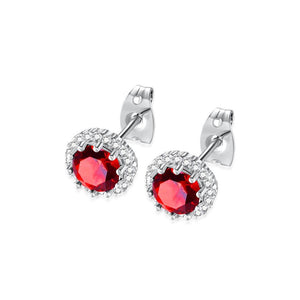 Fashion and Simple January Birthstone Red Cubic Zirconia Stud Earrings - Glamorousky