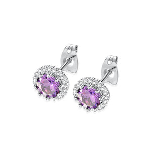 Fashion and Simple February Birthstone Purple Cubic Zirconia Stud Earrings - Glamorousky
