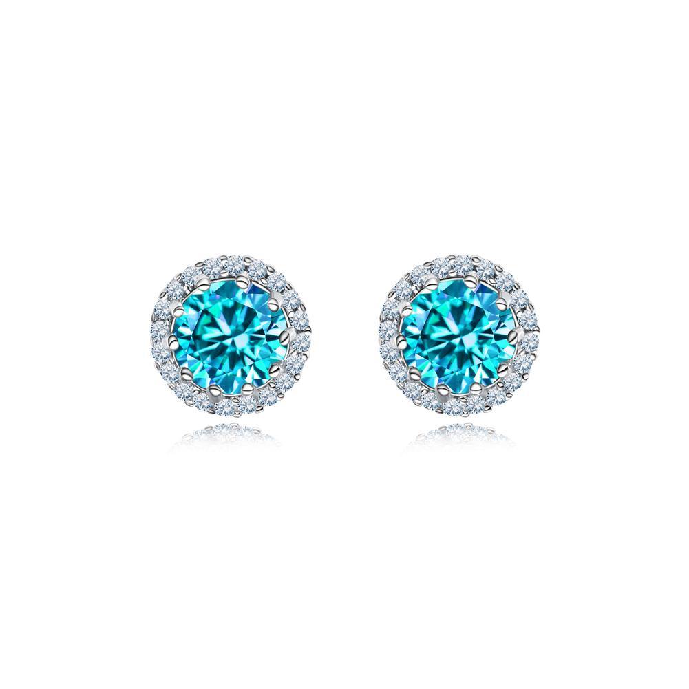 Fashion and Simple March Birthstone Blue Cubic Zirconia Stud Earrings - Glamorousky
