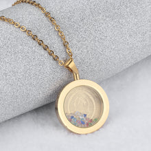 Load image into Gallery viewer, Fashion and Elegant Plated Gold Virgin Mary Round 316L Stainless Steel Pendant with Cubic Zirconia and Necklace