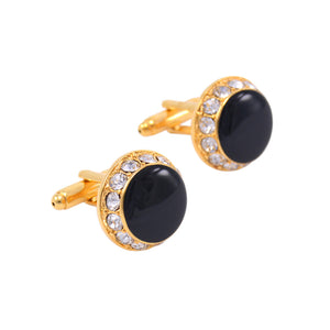Fashion Simple Plated Gold Black Geometric Round Cufflinks with Cubic Zirconia
