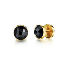Load image into Gallery viewer, Simple and Bright Plated Gold Geometric Round 316L Stainless Steel Stud Earrings with Black Cubic Zirconia