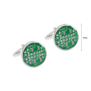 Fashion Simple Green Circuit Board Geometric Round Cufflinks