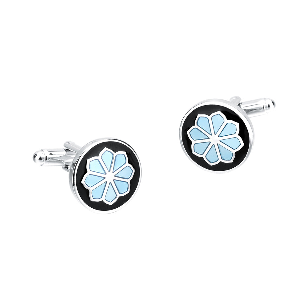 Fashion Elegant Blue Gesang Flower Geometric Round Cufflinks