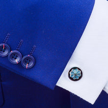 Load image into Gallery viewer, Fashion Elegant Blue Gesang Flower Geometric Round Cufflinks