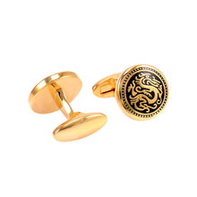 Load image into Gallery viewer, Fashion Elegant Plated Gold Dragon Totem Geometric Round Cufflinks